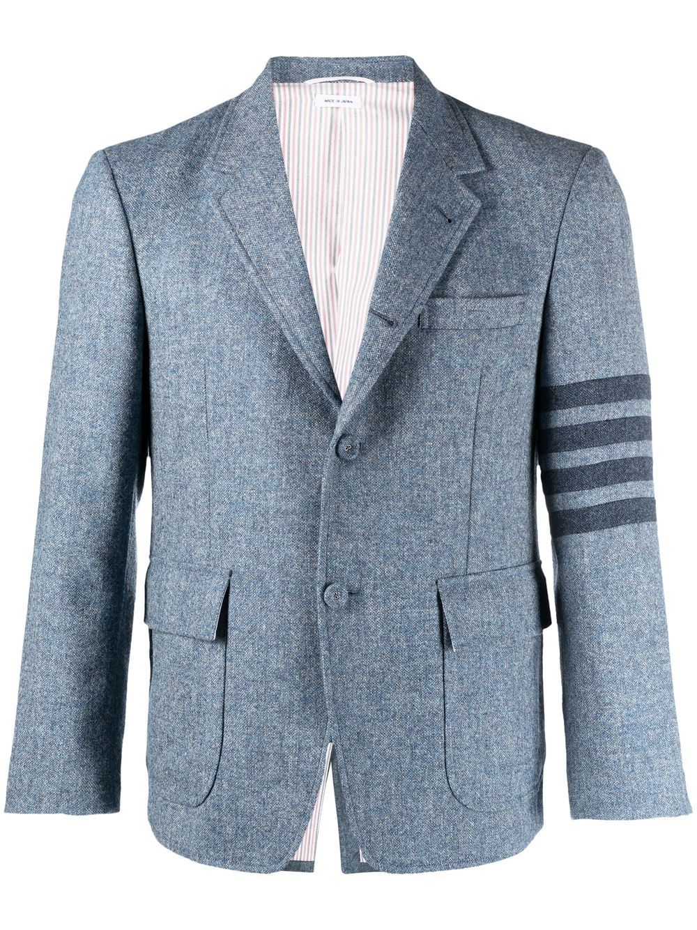 Thom Browne 条纹细节单排扣西装夹克 - 蓝色