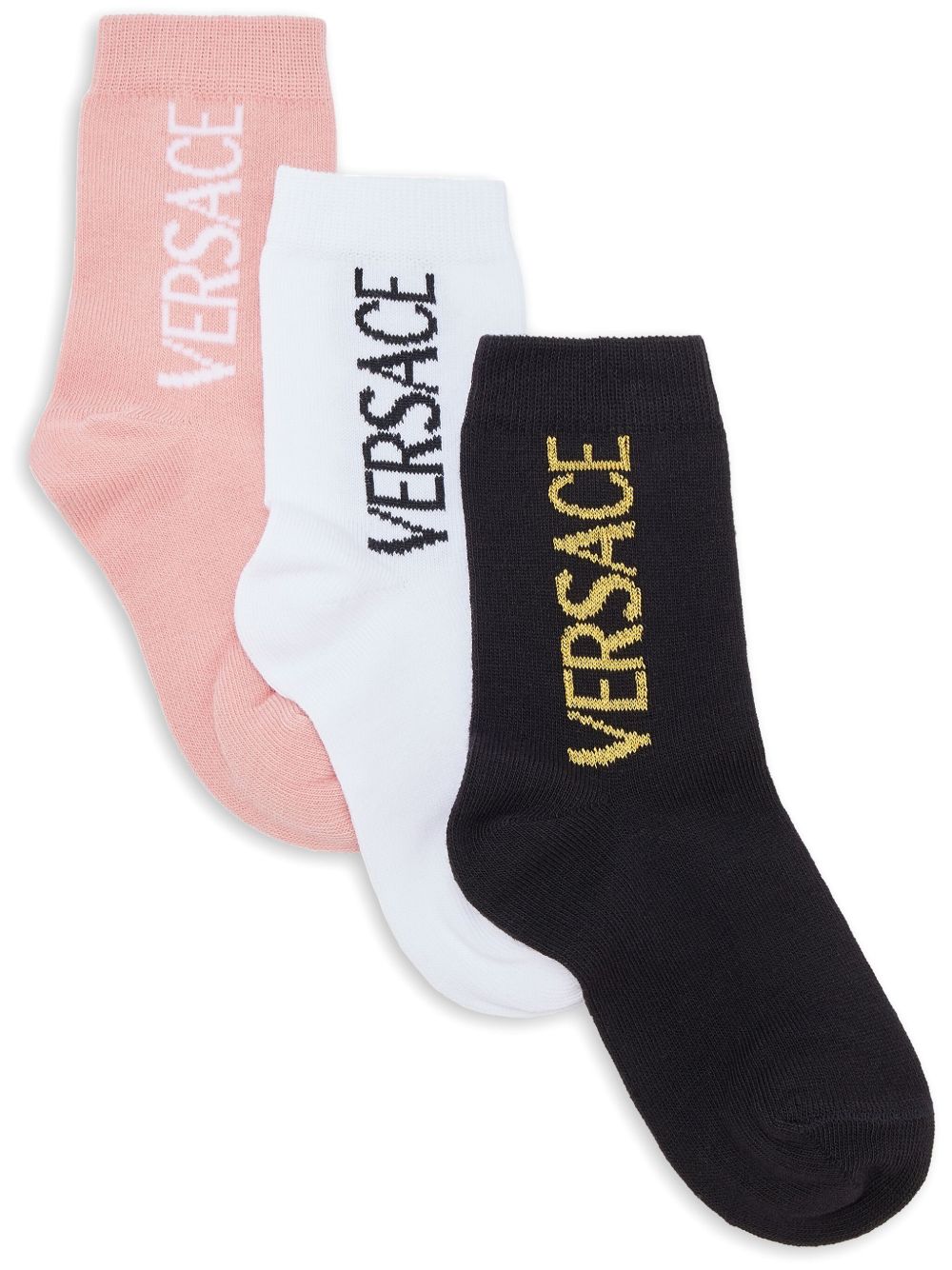 Versace Kids logo针织袜（三双装） - 黑色