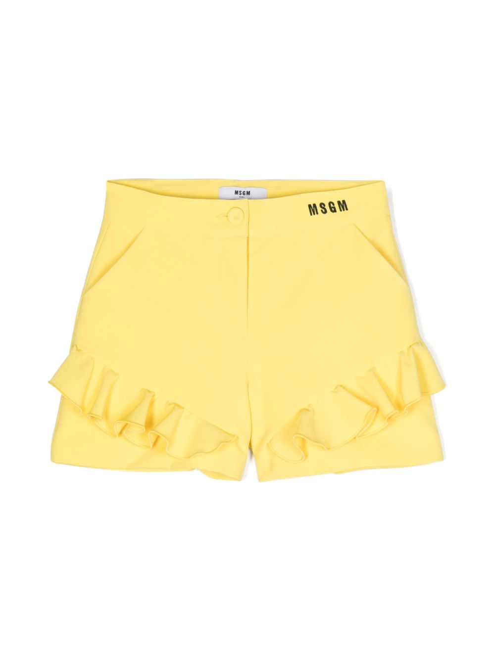 MSGM Kids 荷叶边细节logo刺绣短裤 - 黄色