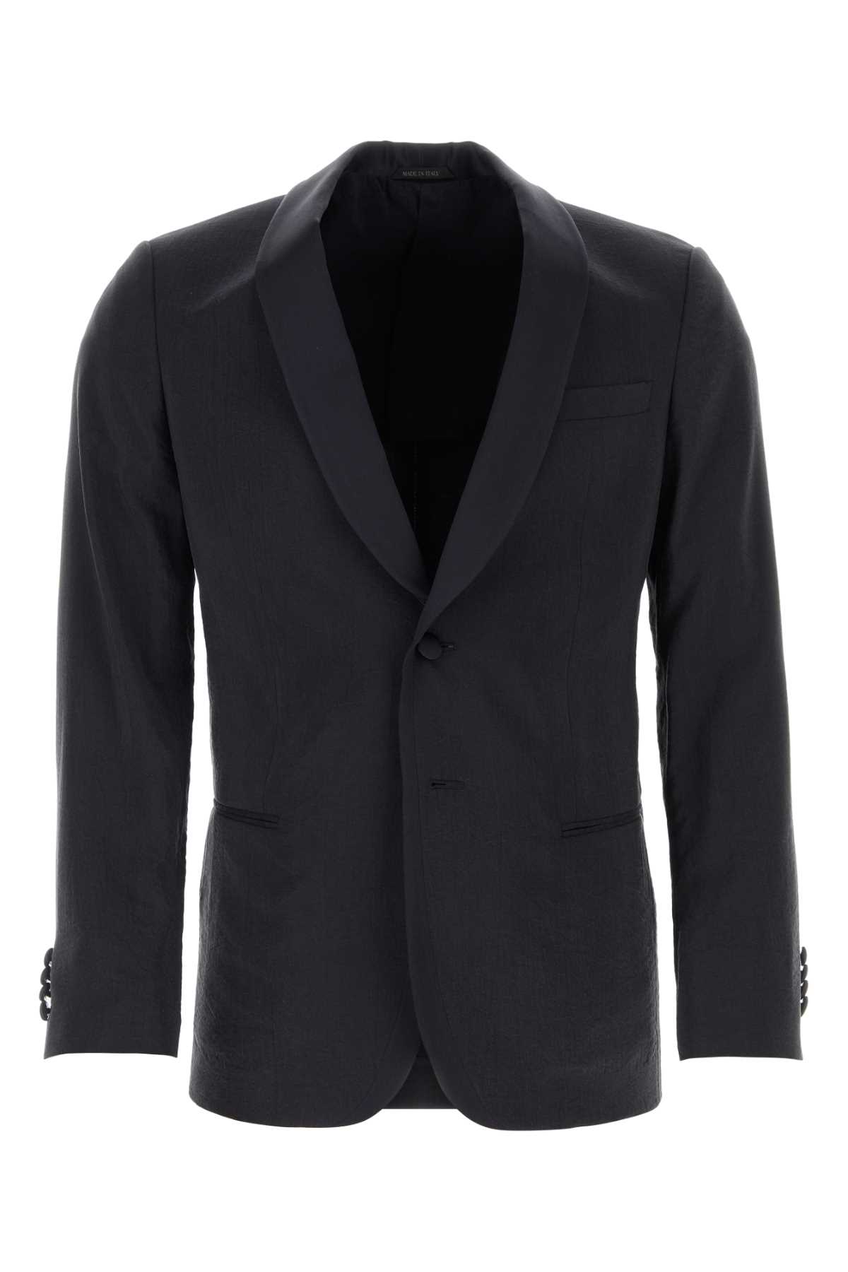 Giorgio Armani 海军蓝真丝混纺西装外套
