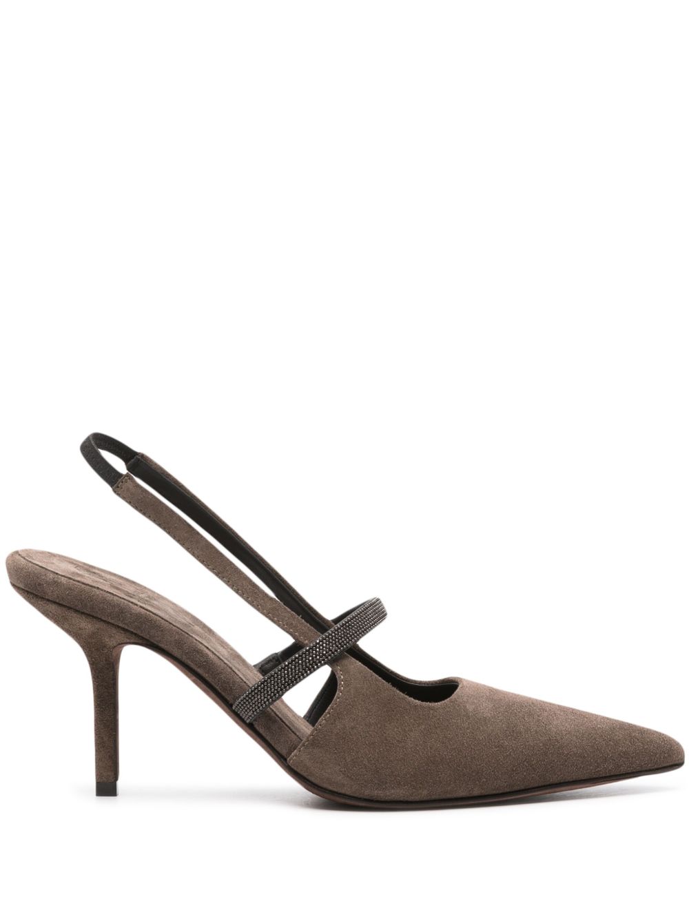 Brunello Cucinelli Monili 链式绒面皮高跟鞋 - 褐色