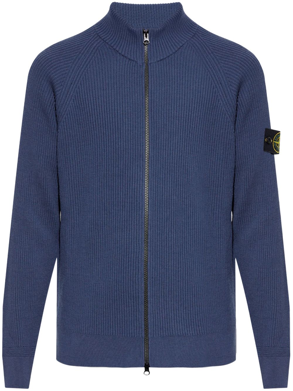 Stone Island 罗纹针织初剪羊毛混纺开衫 - 蓝色