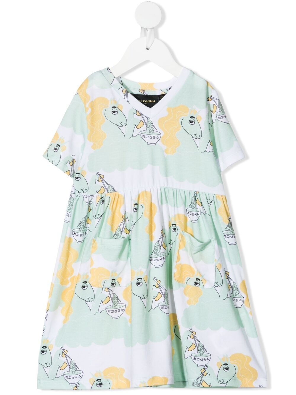 Mini Rodini 独角兽和拉面印花连衣裙 - 绿色