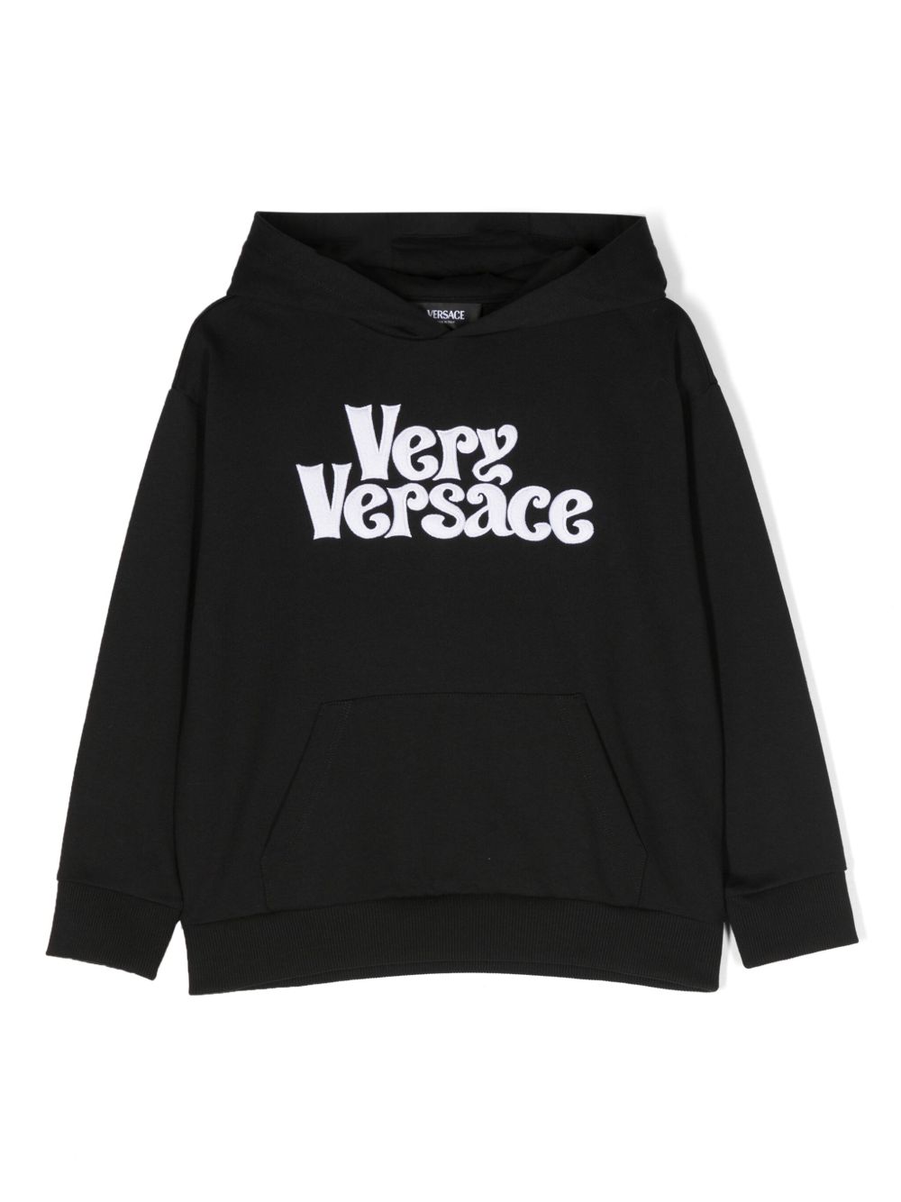 Versace Kids logo印花棉连帽衫 - 黑色