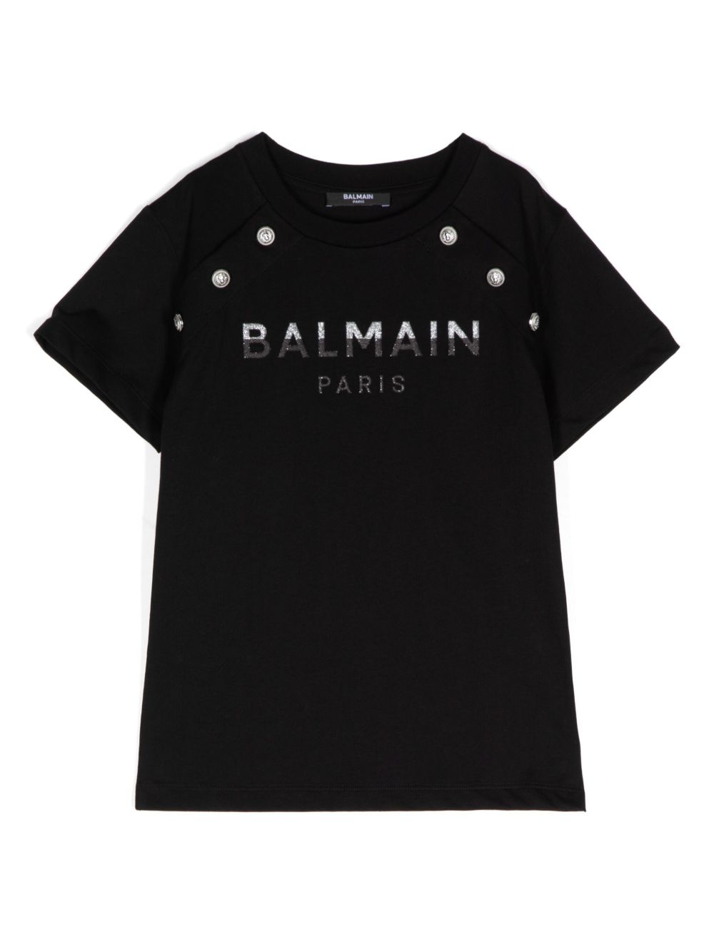 Balmain Kids 亮片金葱logo细节T恤 - 黑色