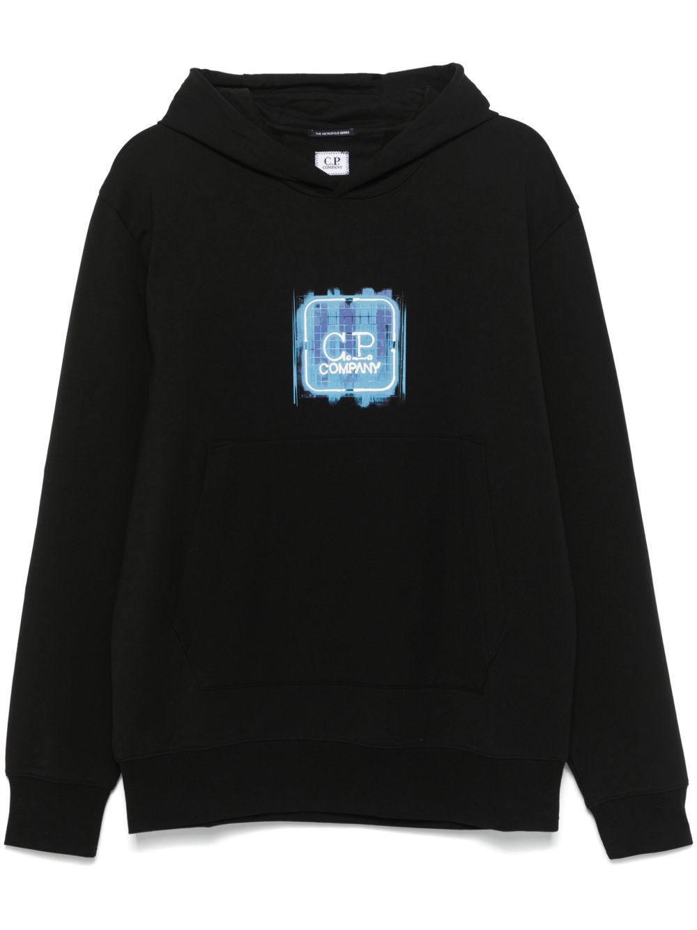 C.P. Company 图案logo抓绒平纹针织连帽衫 - 黑色