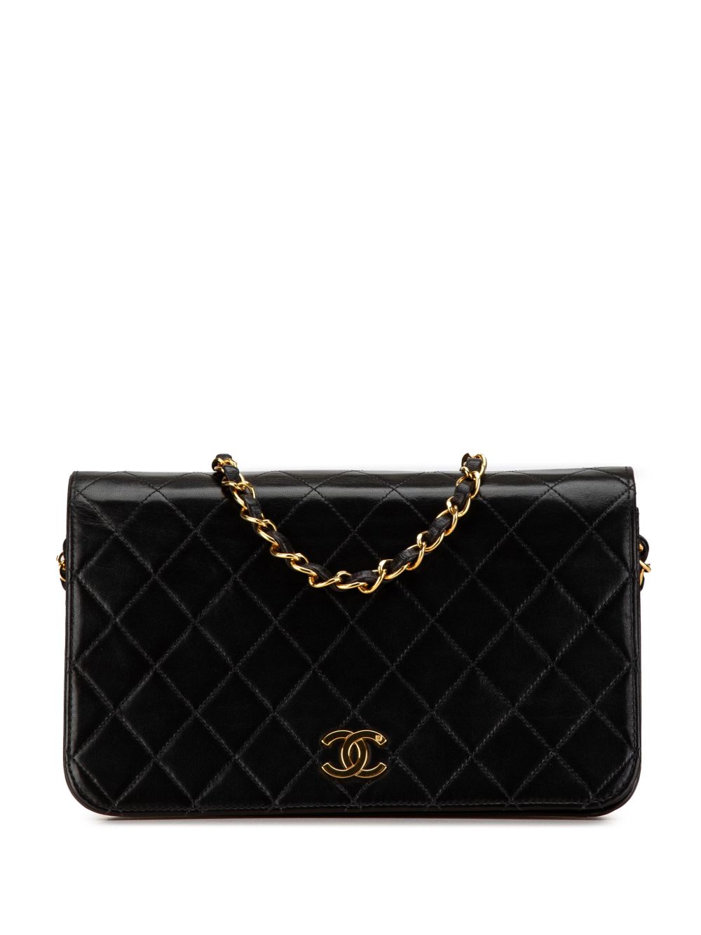 CHANEL Pre-Owned CC Full Single Flap 绗缝小羊皮斜挎包（1994-1996年典藏款） - 黑色