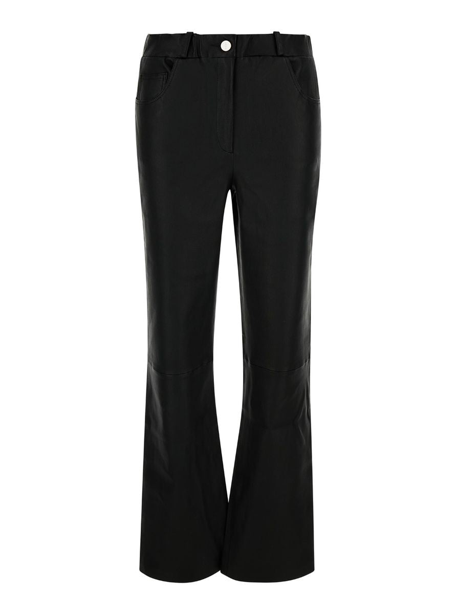 Black Wide Trousers In Leather Woman