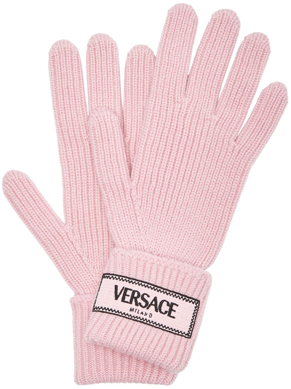 Versace logo贴花羊毛手套 - 粉色