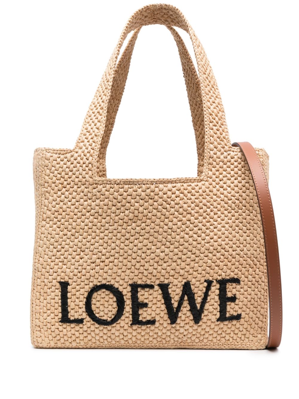 LOEWE logo刺绣拉菲草手提包 - 中性色