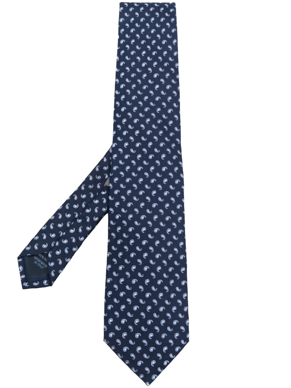 Corneliani 刺绣图案真丝领带 - 蓝色