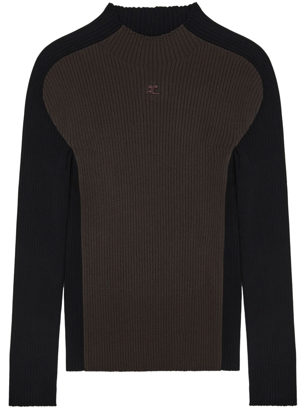 Courrèges logo刺绣罗纹针织毛衣 - 黑色
