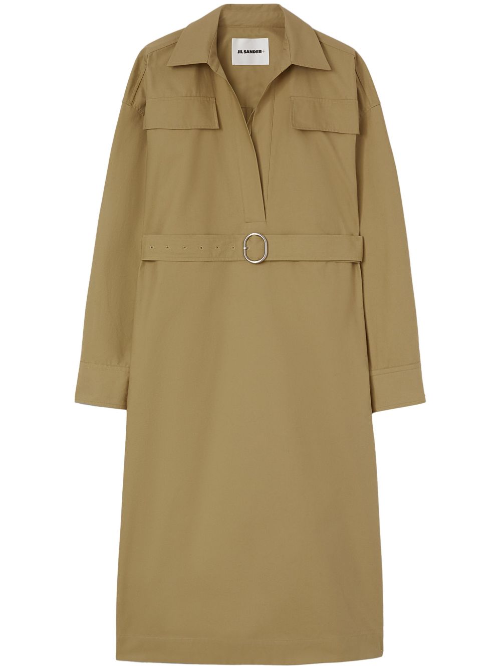 Jil Sander 经典领棉连衣裙 - 褐色