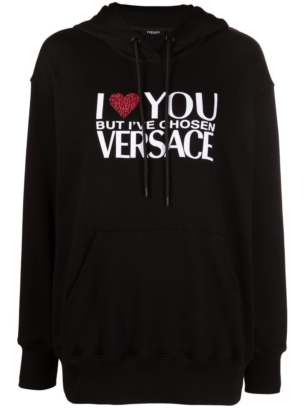 Versace 范思哲 水晶缀饰标语连帽衫 - 黑色