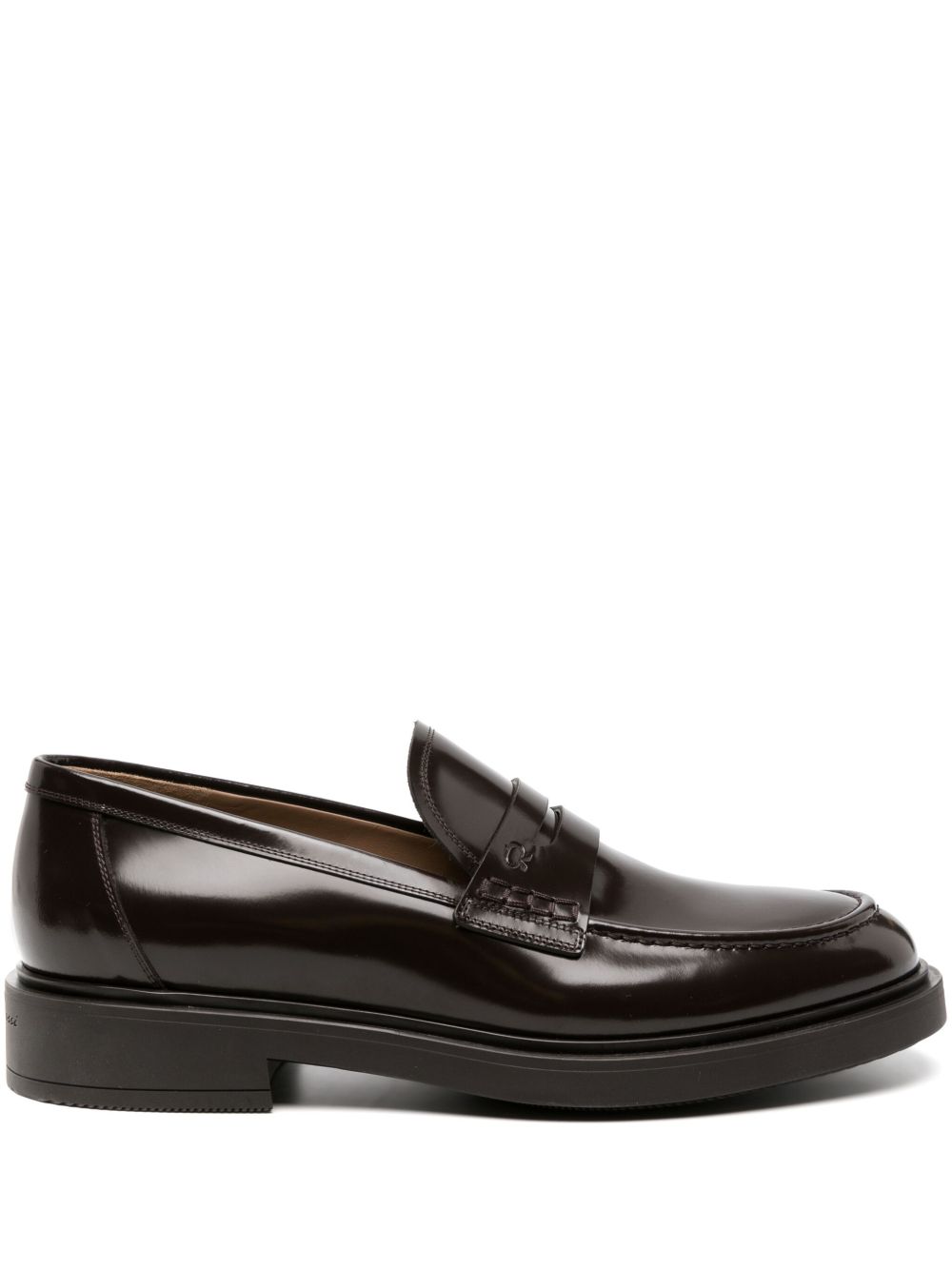 Gianvito Rossi Harris logo凹面压花皮质乐福鞋 - 褐色