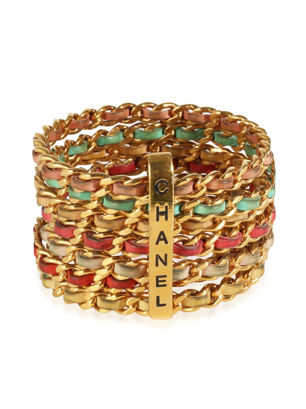CHANEL Pre-Owned 搭链皮质手环（典藏款） - 金色