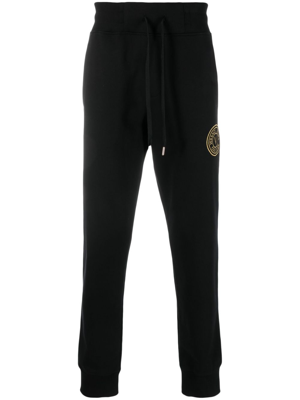 Versace Jeans Couture logo刺绣棉运动裤 - 黑色