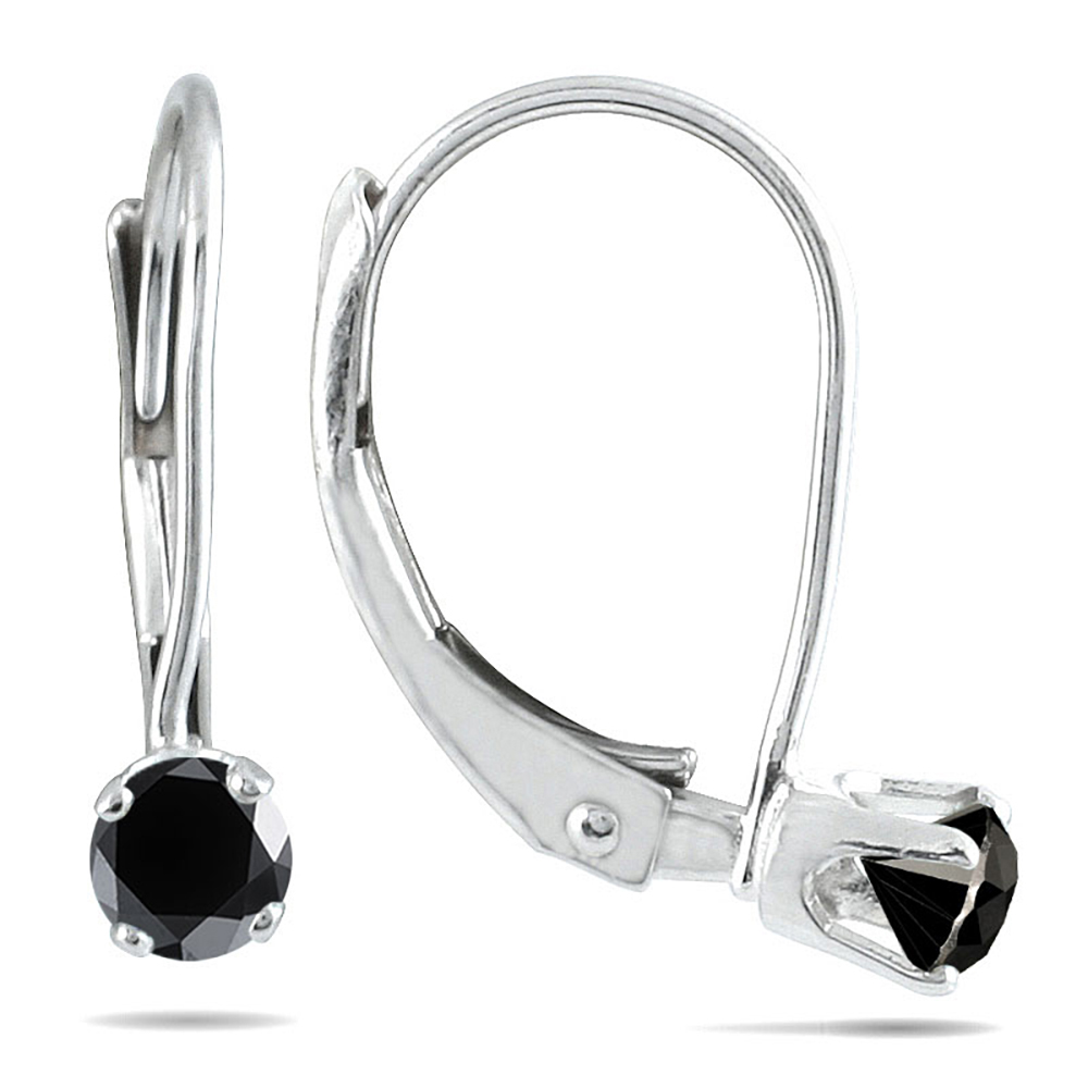1/4 CTW Black Diamond Lever Back Earrings in 14K White Gold