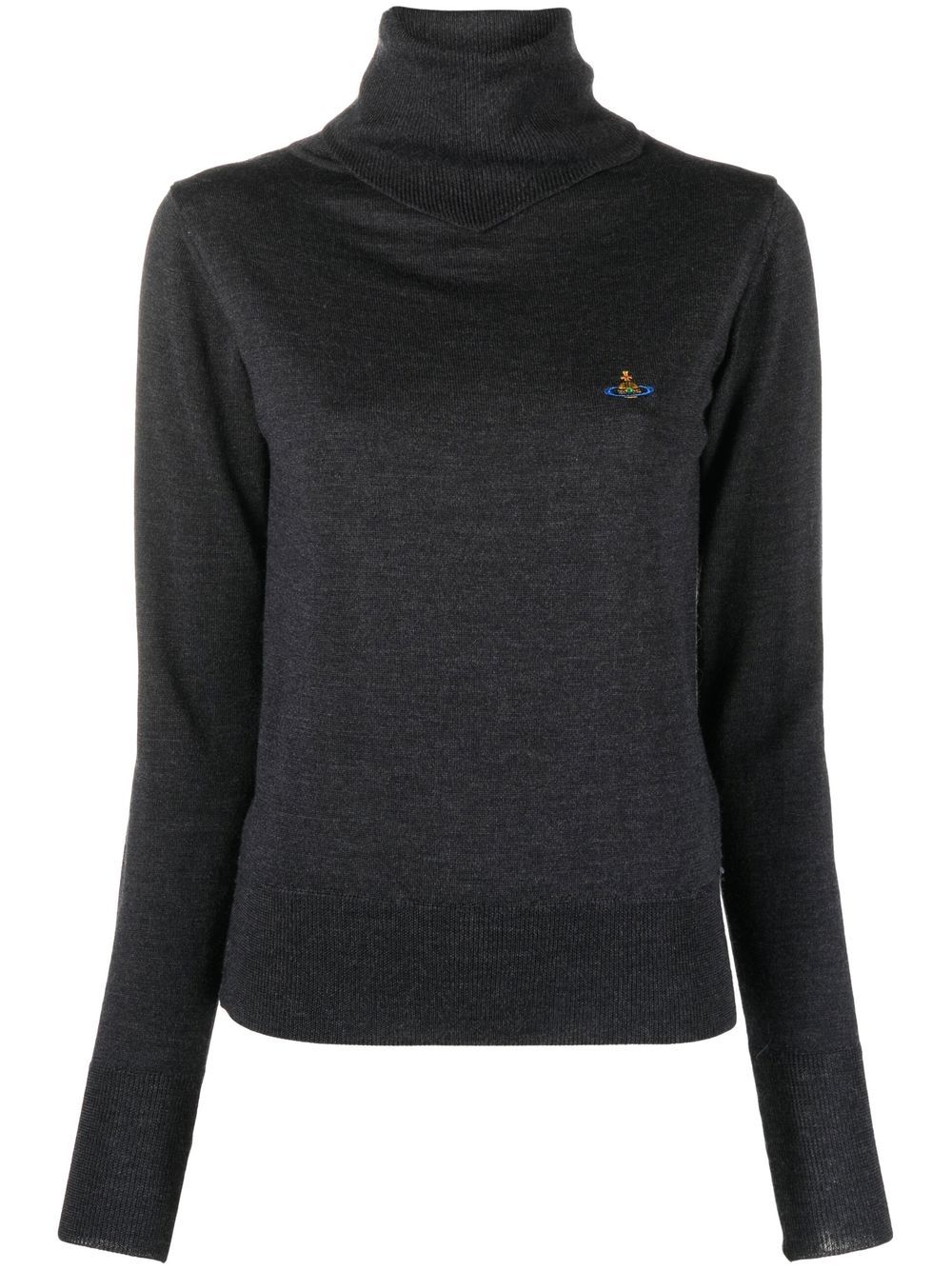 Vivienne Westwood logo刺绣高领毛衣 - 灰色