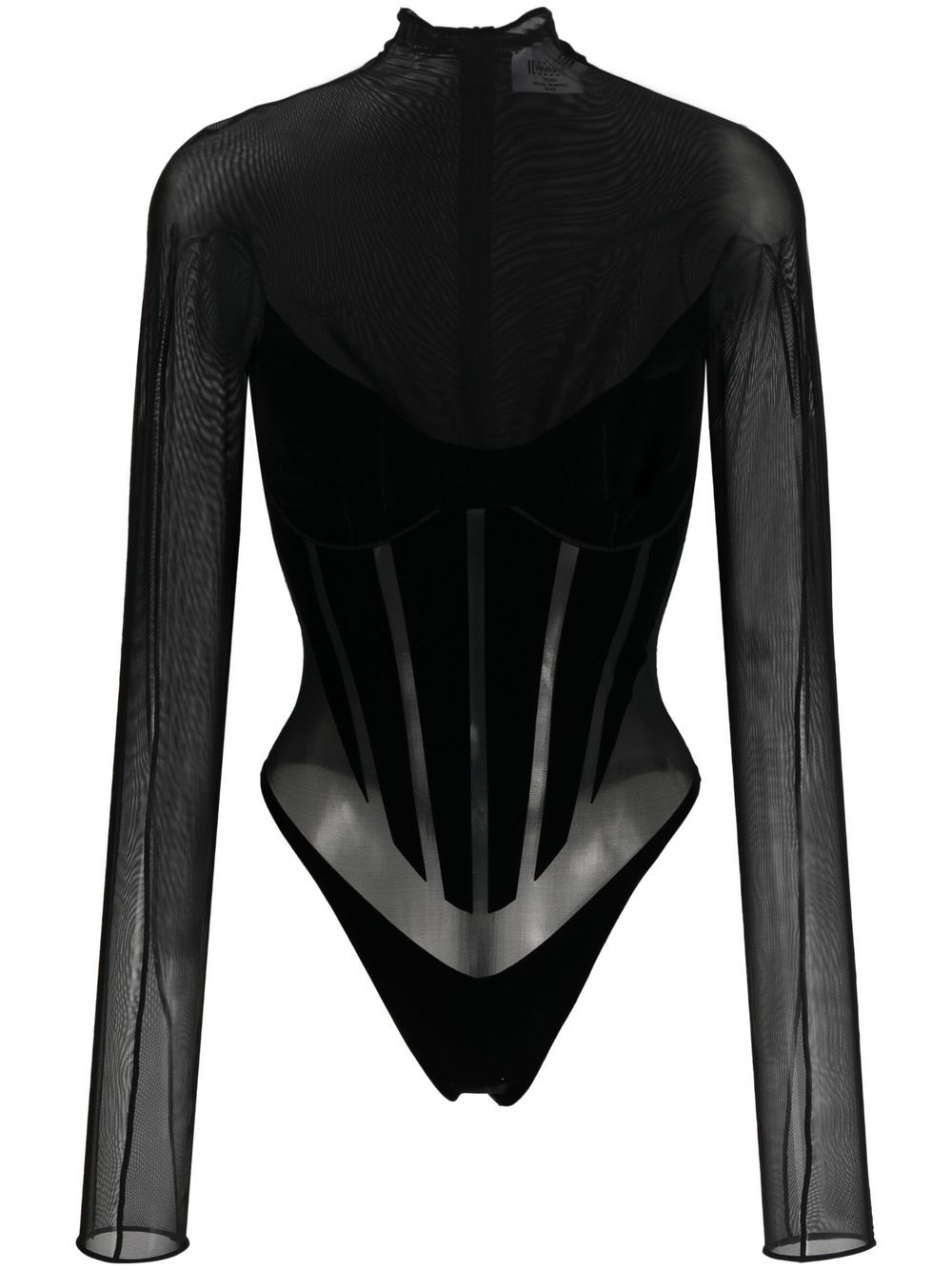 Wolford 半透明拼接连体紧身衣 - 黑色