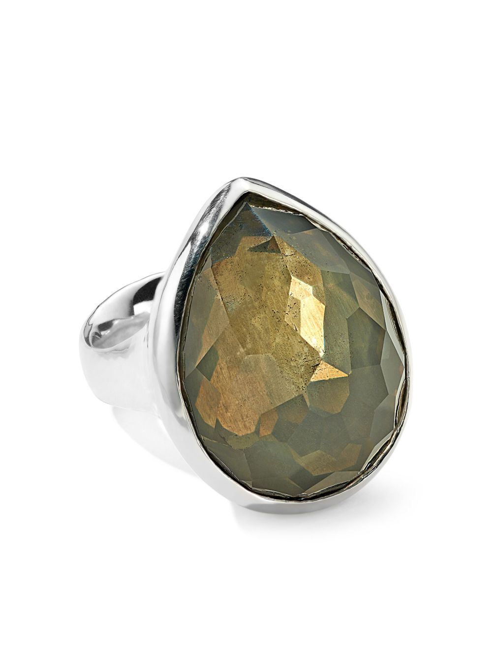 IPPOLITA Rock Candy® Teardrop 纯银黄铁矿鸡尾酒戒指 - 银色