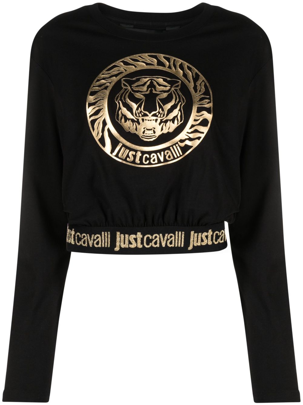 Just Cavalli logo印花棉短款上衣 - 黑色