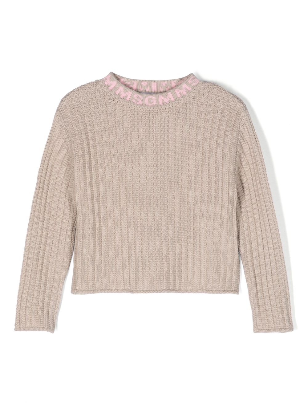 MSGM Kids logo领棉毛衣 - 褐色