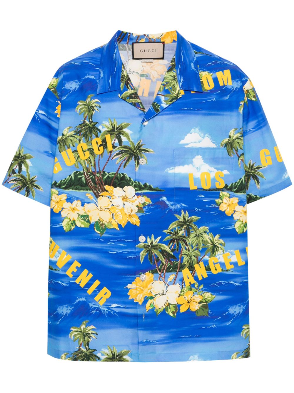 Gucci 棕树印花保龄球衬衫 - 蓝色