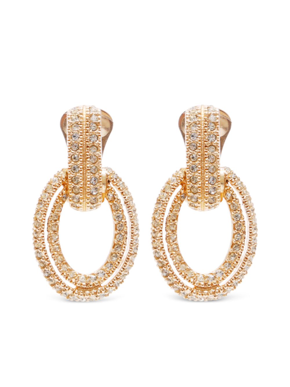 Christian Dior Pre-Owned 镀金水钻夹扣式耳环 - 金色