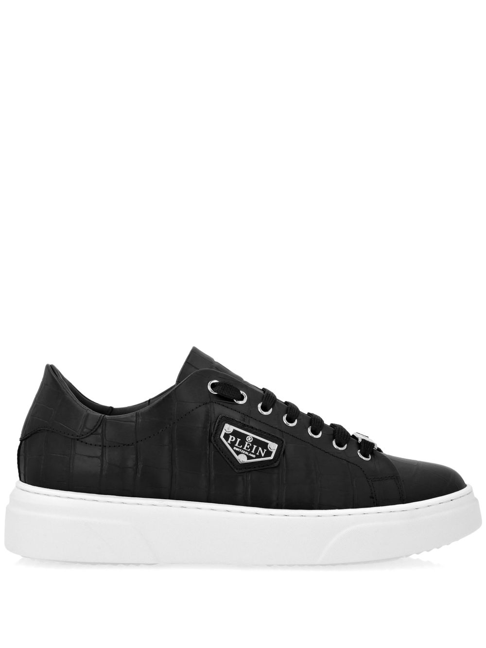 Philipp Plein Iconic Plain 标牌仿鳄鱼纹运动鞋 - 黑色
