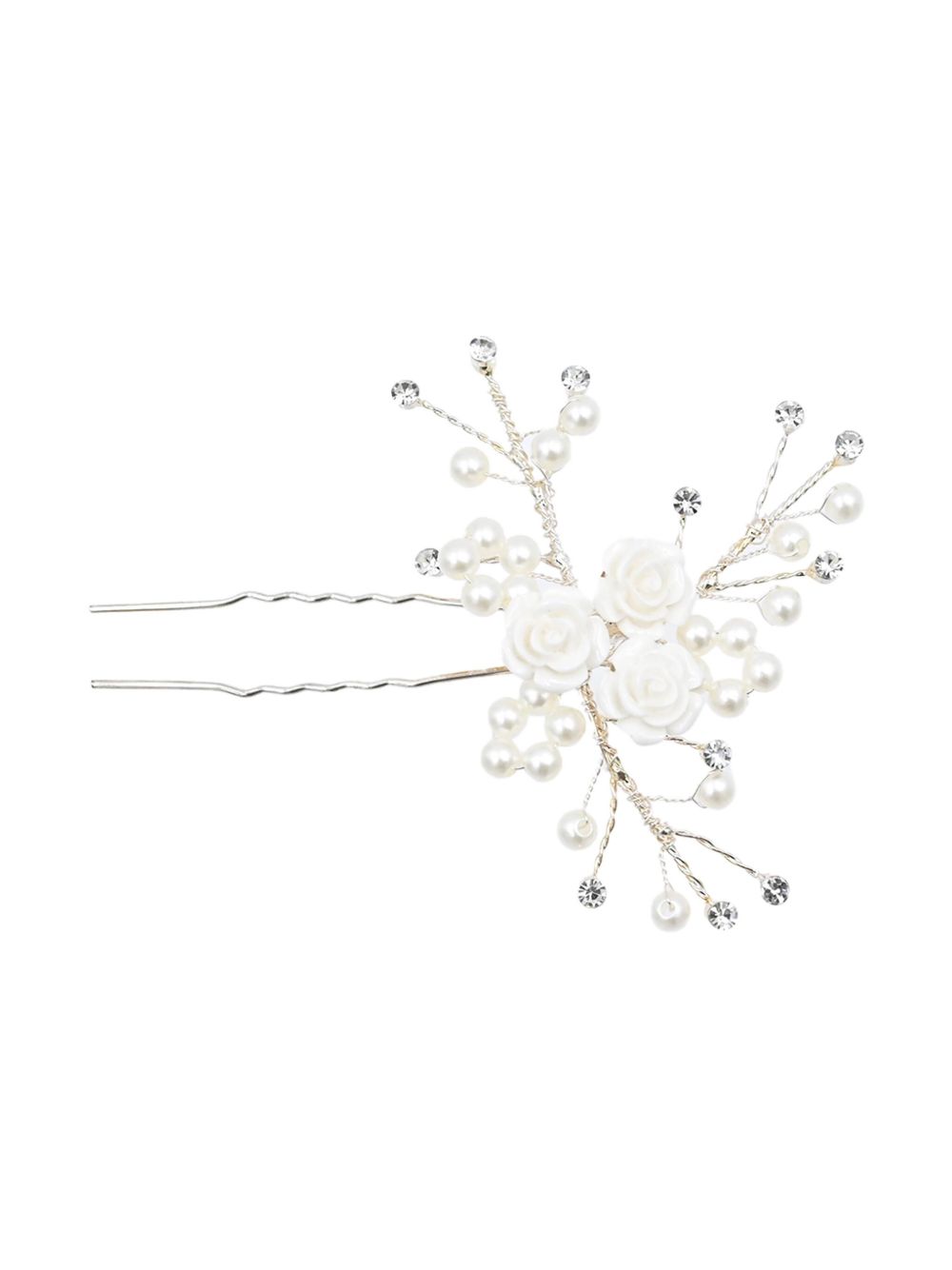 Tulleen Blooming Pearl Rose 发夹 - 银色