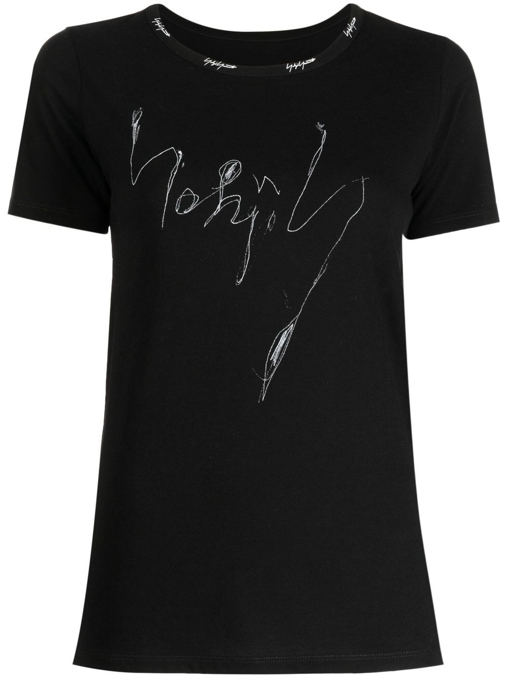 Yohji Yamamoto 插画印花logo刺绣T恤 - 黑色