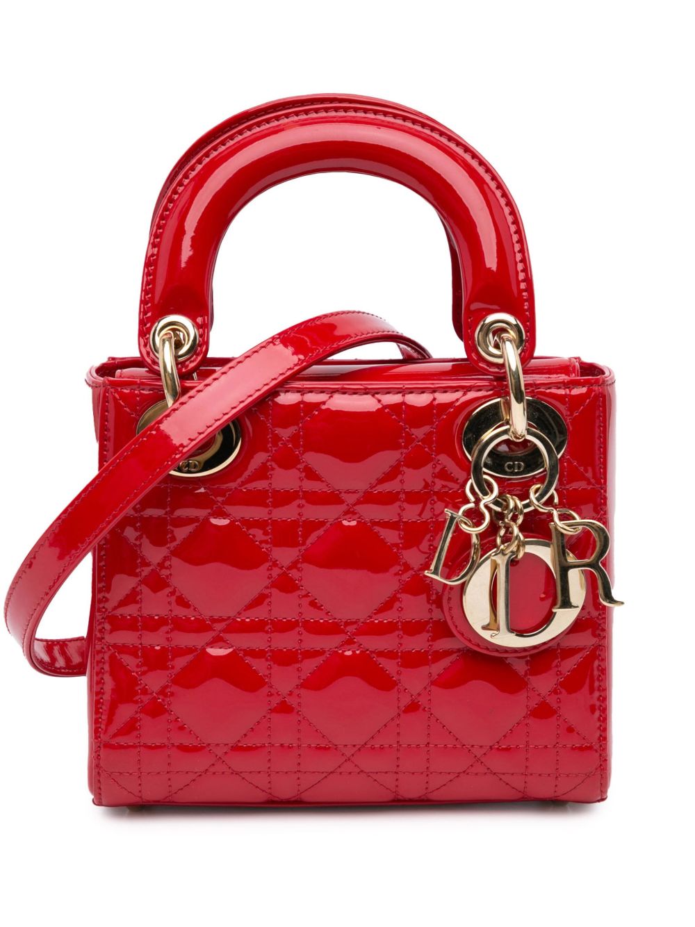 Christian Dior Pre-Owned Mini Patent Cannage Lady Dior 斜挎包（2016年典藏款） - 红色