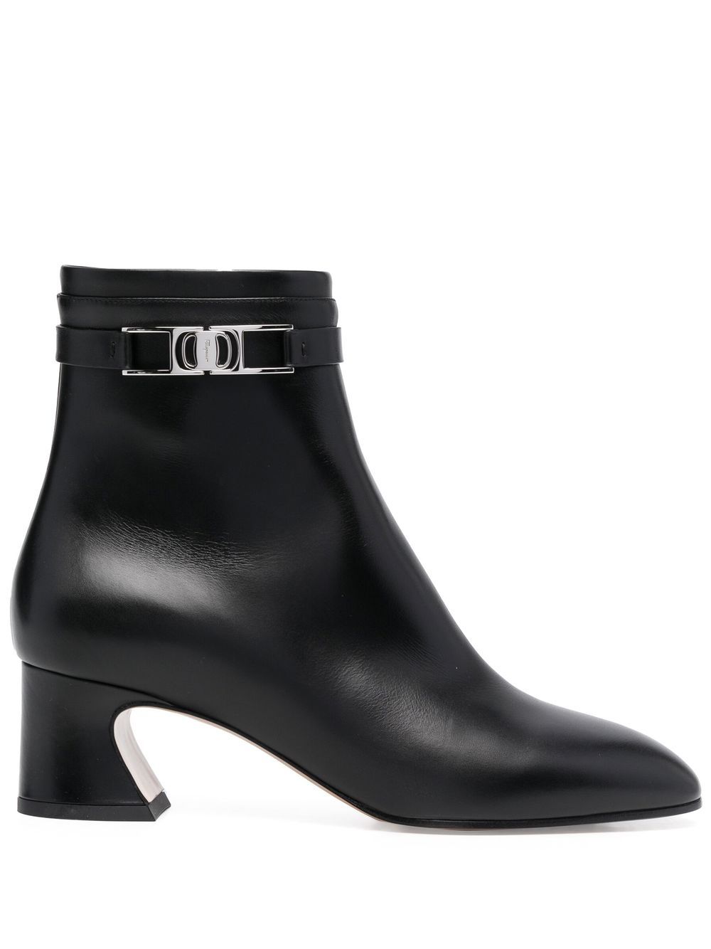Ferragamo Vara 搭链皮质短靴 - 黑色