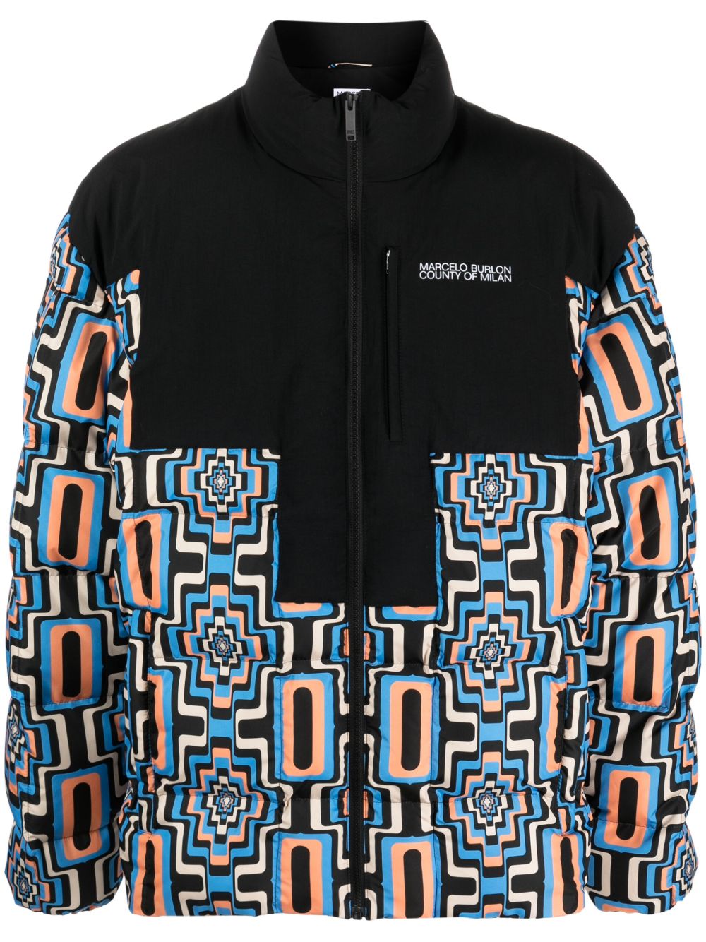 Marcelo Burlon County of Milan 几何图案印花绗缝蓬松夹克 - 黑色