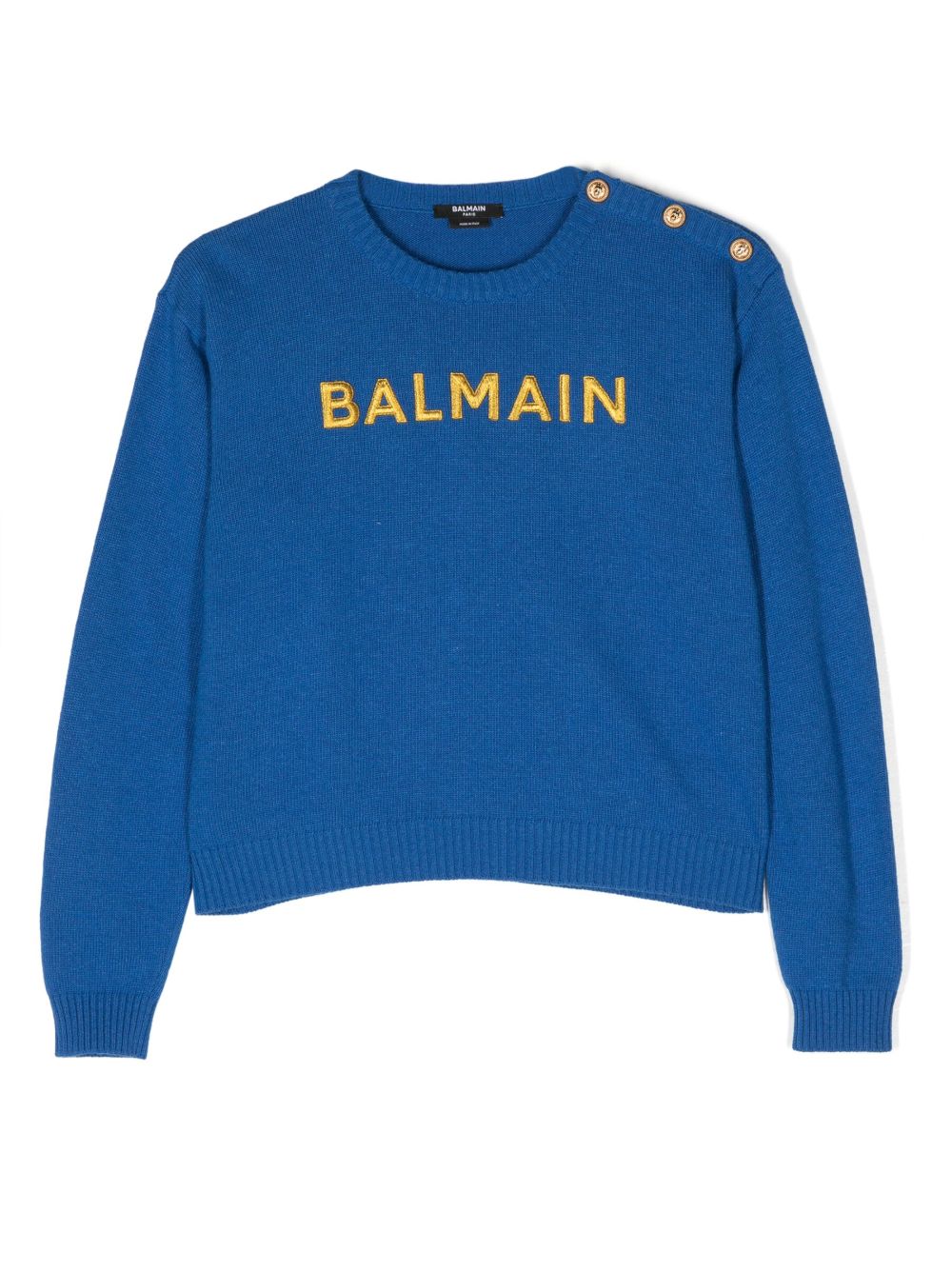 Balmain Kids logo刺绣圆领毛衣 - 蓝色