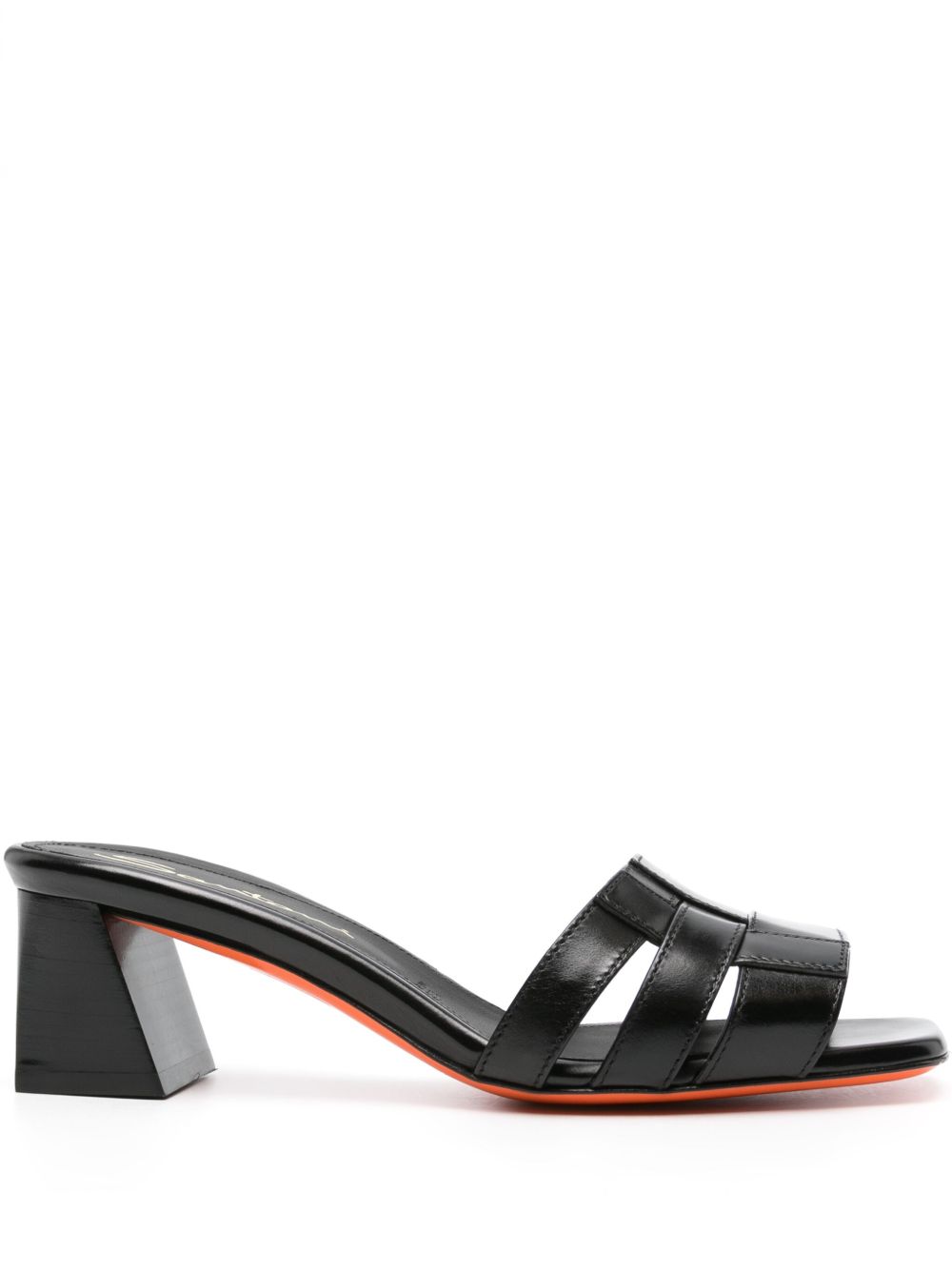Santoni 中跟皮质穆勒鞋 - 黑色