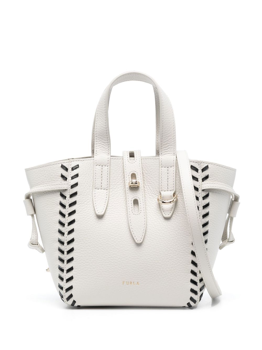 Furla 对比缝线皮质手提包 - 中性色