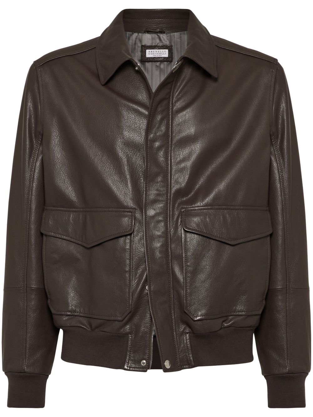 Brunello Cucinelli 飞行员皮夹克 - 褐色