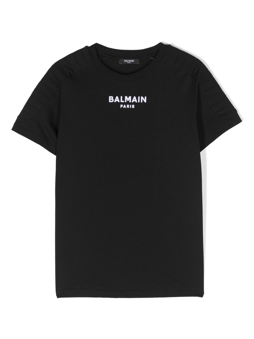 Balmain Kids logo压纹刺绣肩部T恤 - 黑色