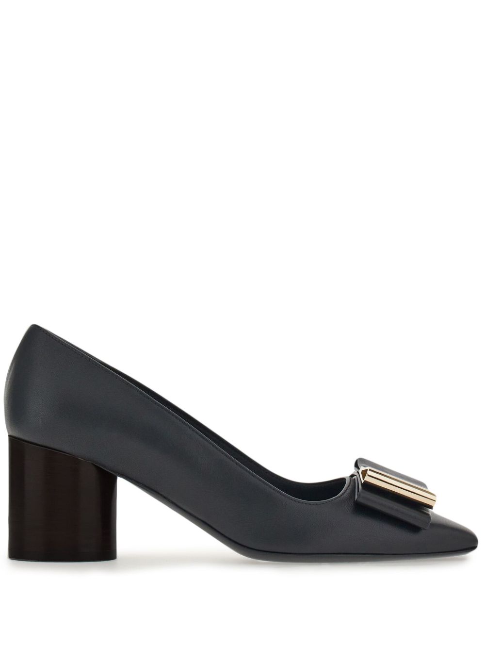 Ferragamo 双蝴蝶结皮质中跟鞋 - 黑色