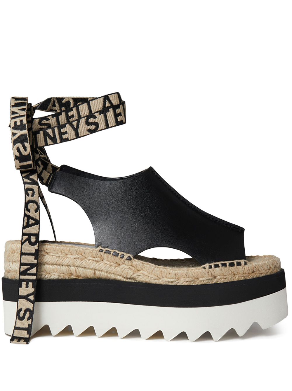 Stella McCartney Gaia logo缎带厚底草编鞋 - 黑色
