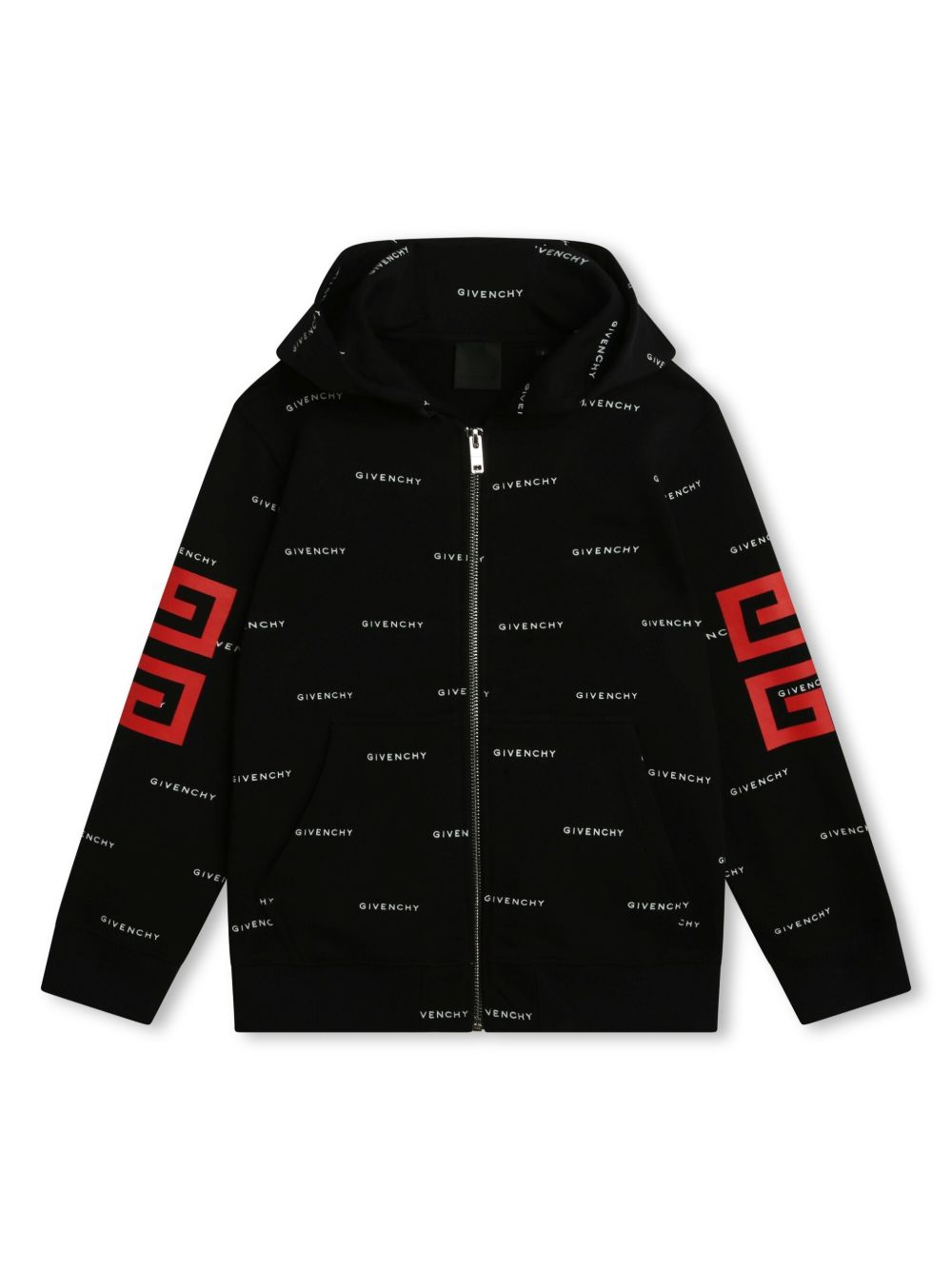 Givenchy Kids logo印花拉链连帽衫 - 黑色
