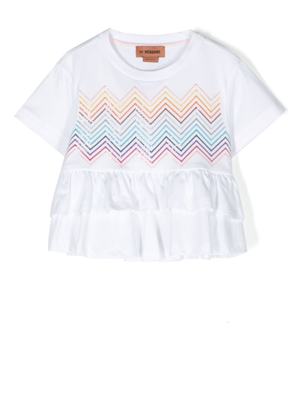 Missoni Kids Z字形图案束腰伞摆T恤 - 白色