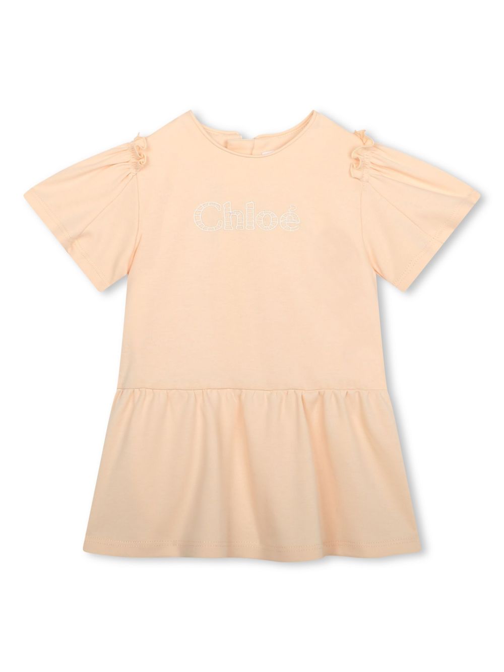 Chloé Kids logo刺绣棉连衣裙 - 中性色