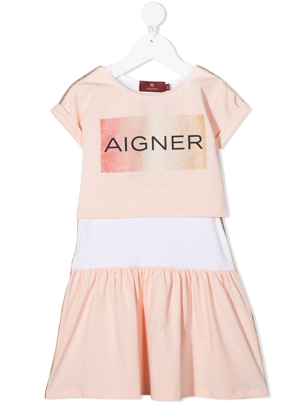 Aigner Kids logo印花短袖连衣裙 - 粉色