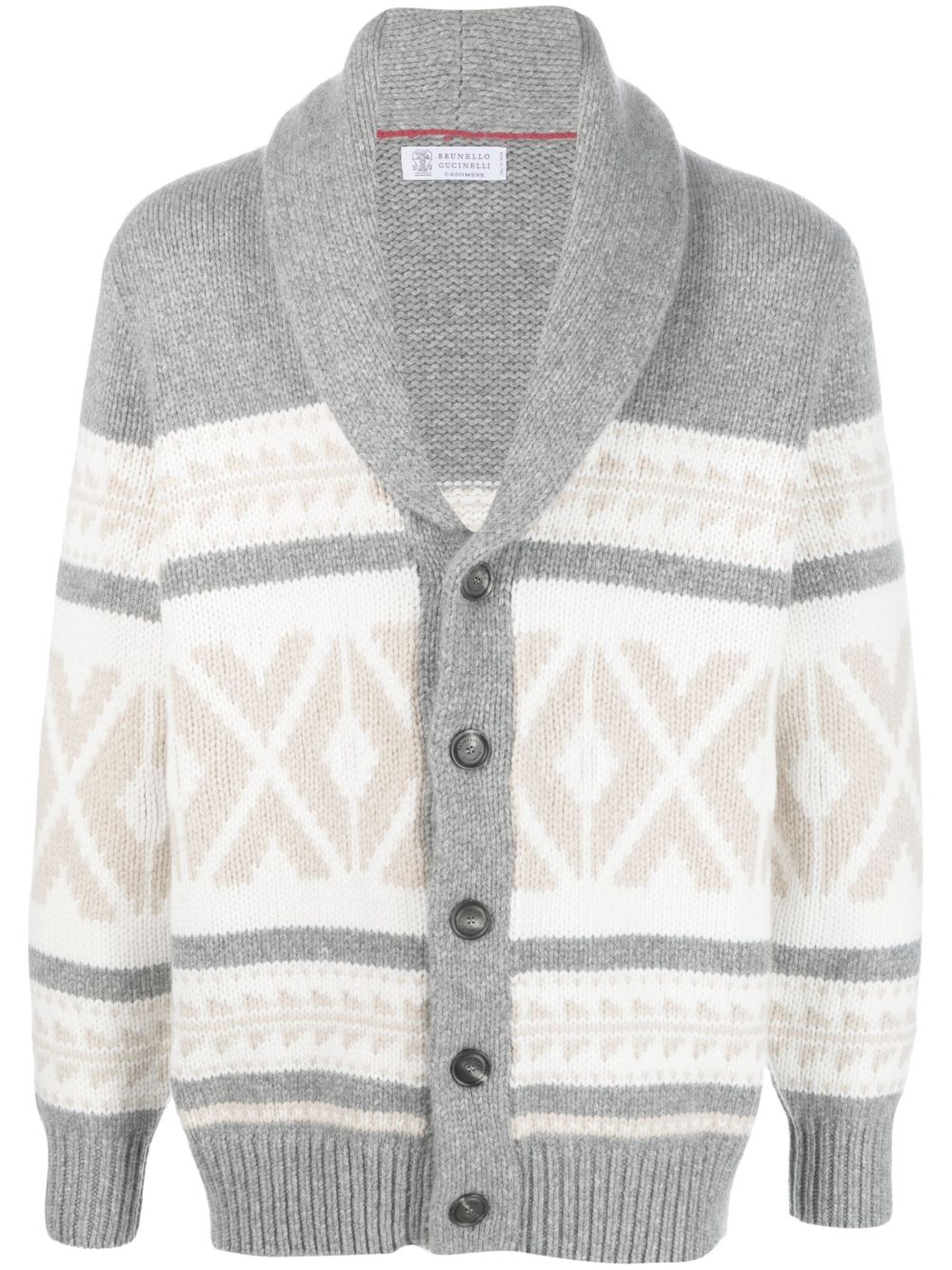 Brunello Cucinelli 图案嵌花针织羊绒开衫 - 灰色
