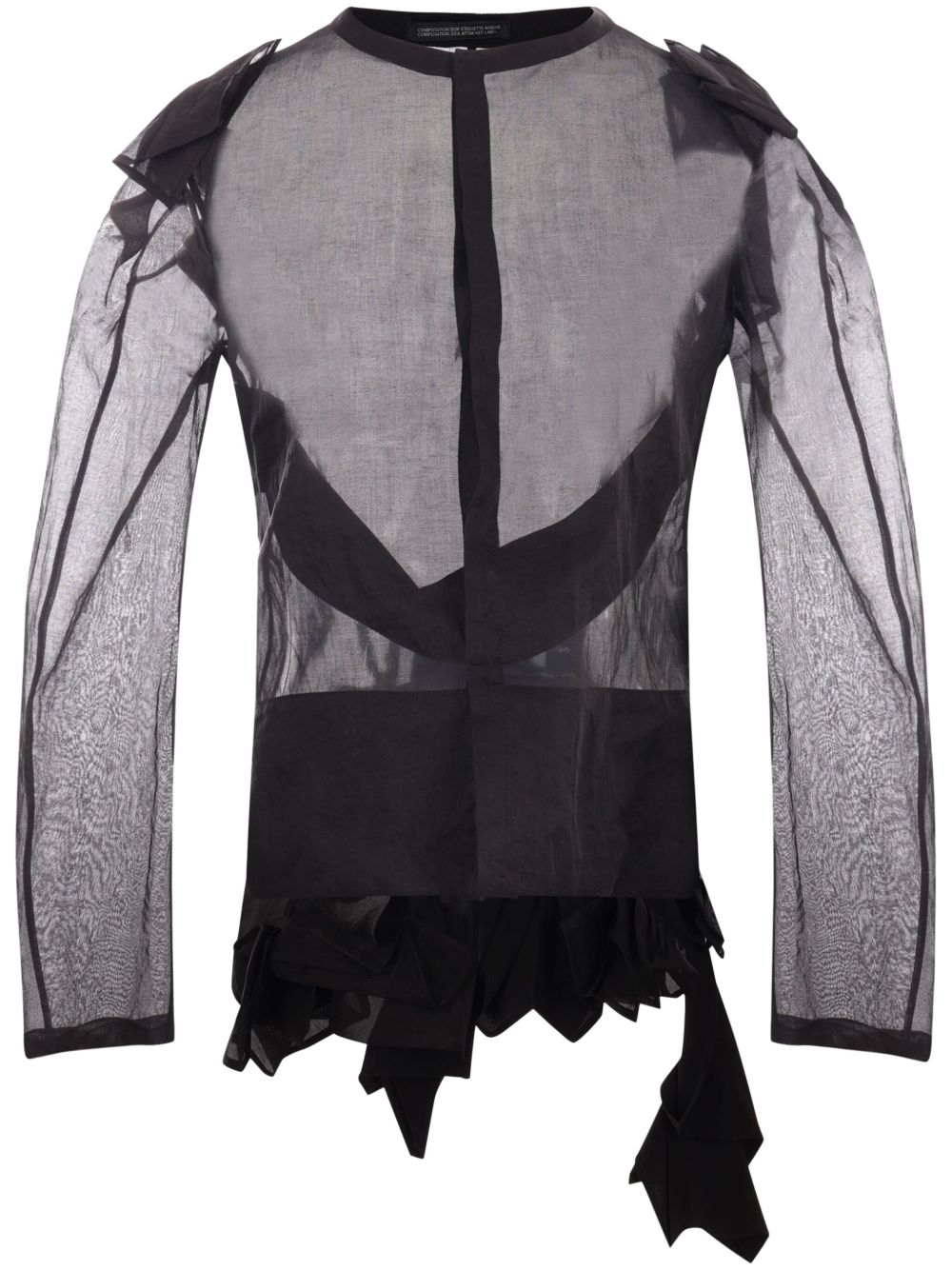 Yohji Yamamoto 不对称下摆半透明欧根纱上衣 - 黑色