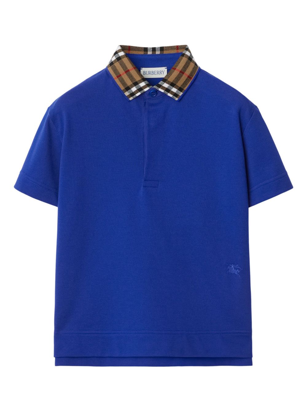 Burberry Kids 格纹领棉polo衫 - 蓝色