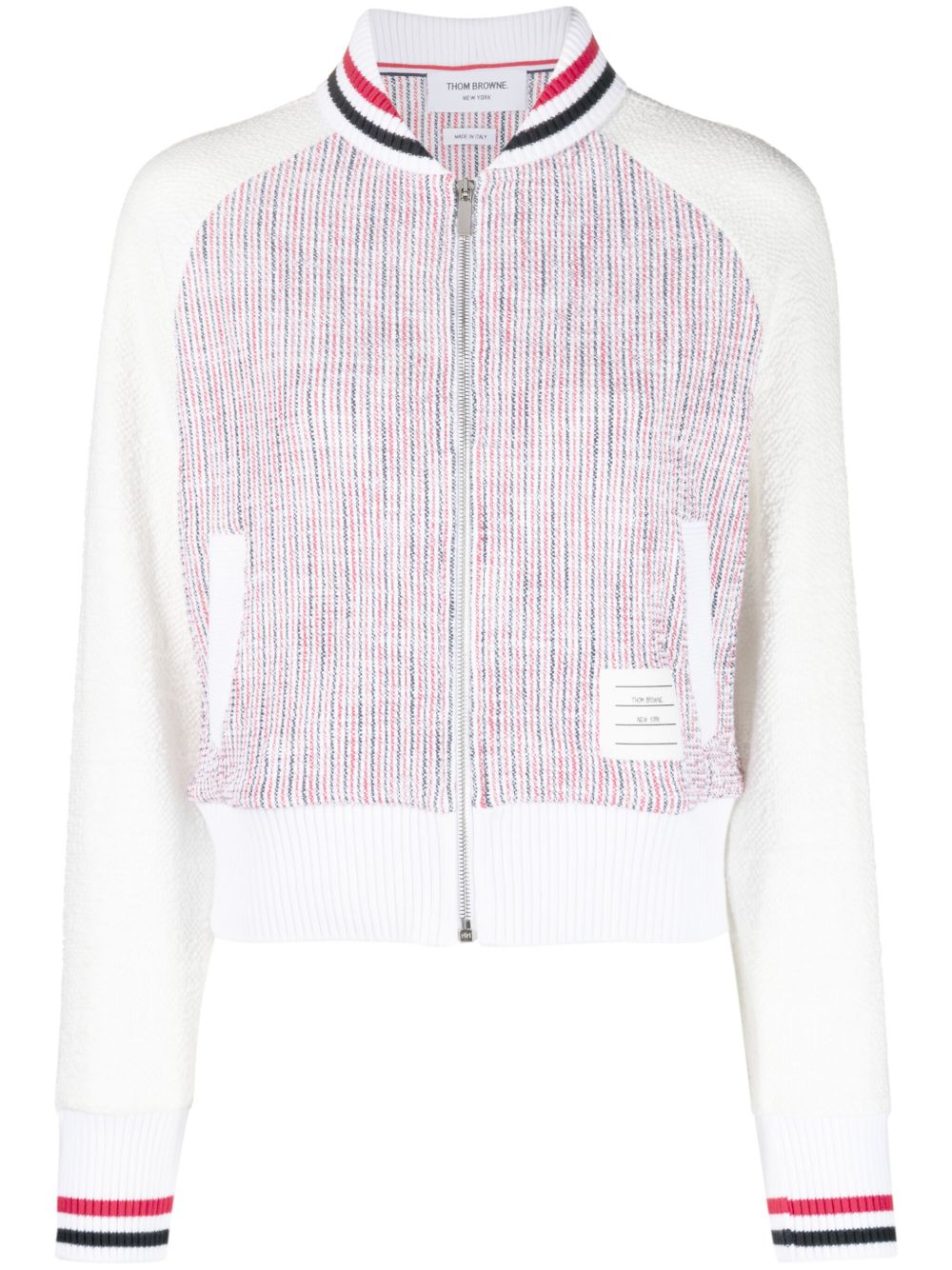 Thom Browne 红白蓝条纹粗花呢夹克 - 白色